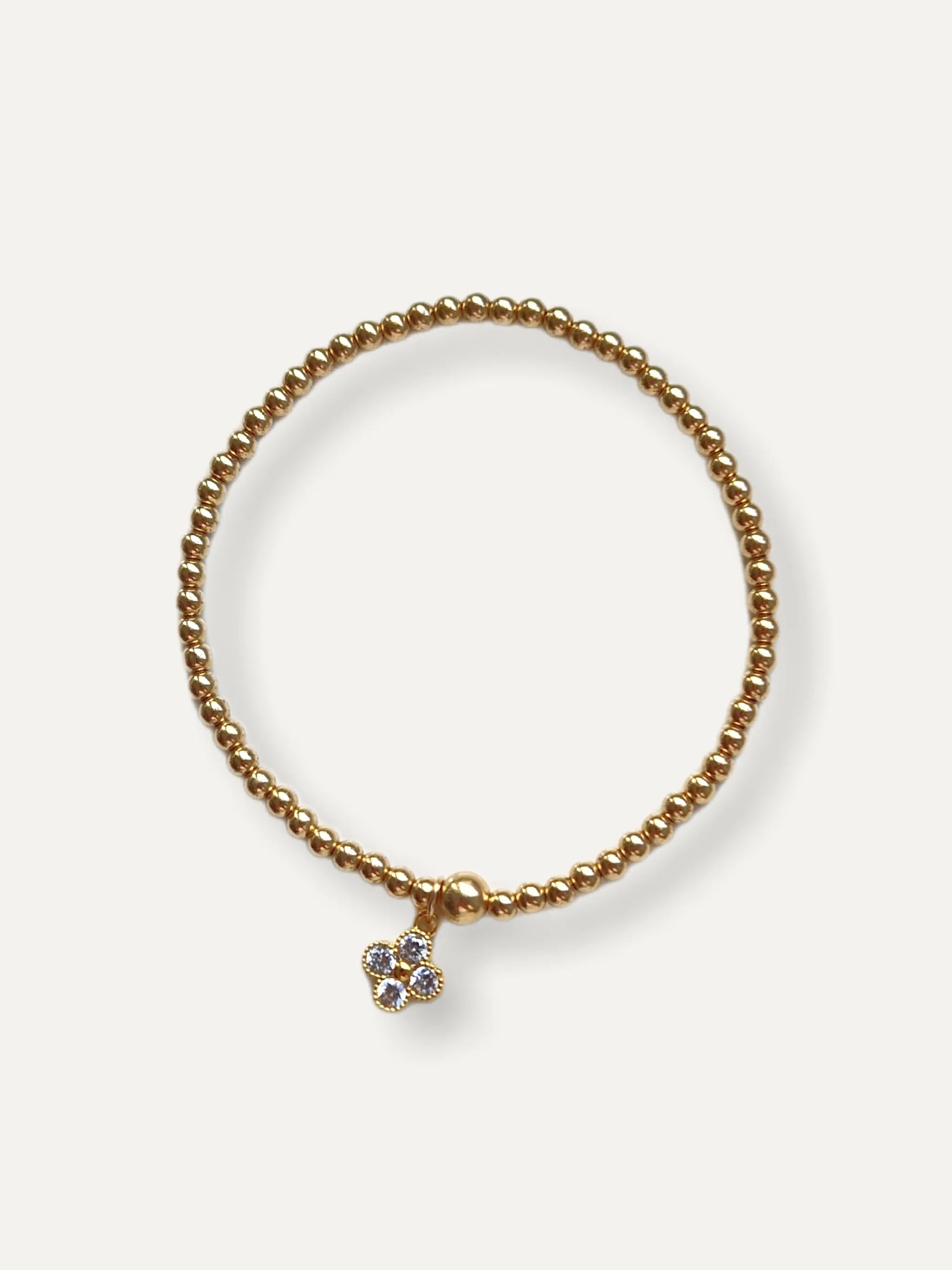 Gold Bobble Bracelet - Crystal 'Clover' Charm