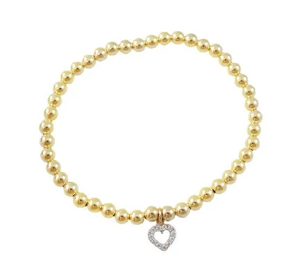Gold Filled Elastic Bracelet with Embellished Heart Charm