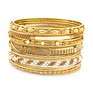 GOLD IVORY SET OF 16 PCS CRYSTAL BANGLE SET #KB00893 PLUS G/IVY (B28/1204B/XC12)