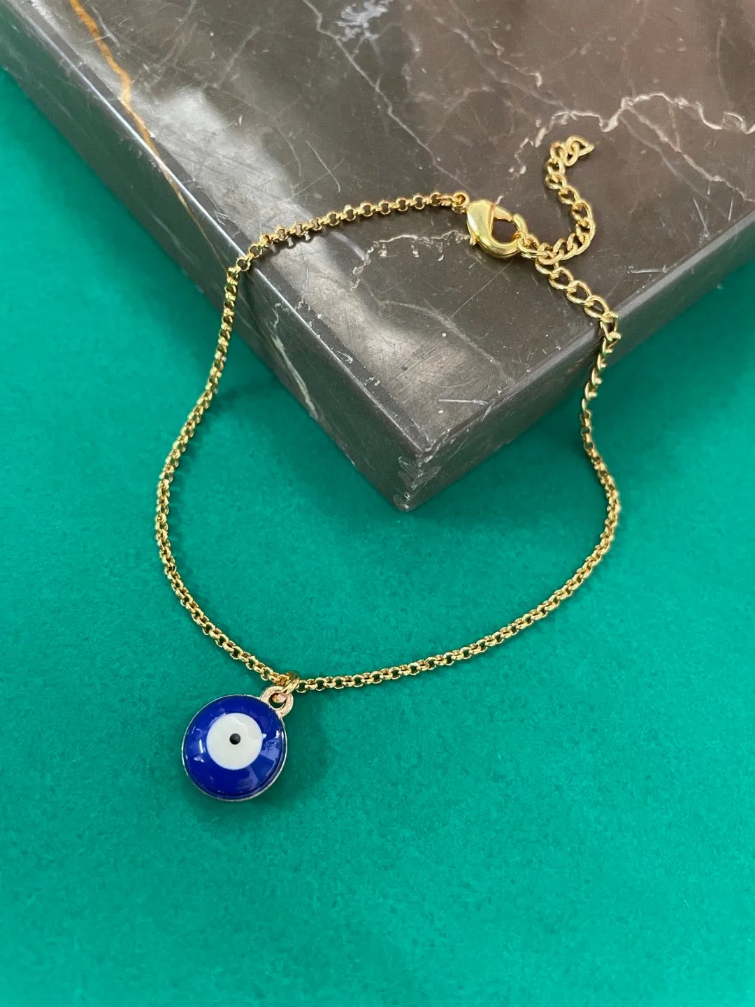Gold Plated Blue Evil Eye Charm Bracelet