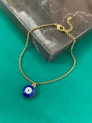 Gold Plated Blue Evil Eye Charm Bracelet
