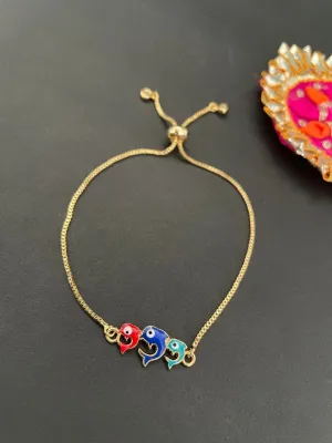 Gold Plated Dolphin Evil Eye Charm Bracelet