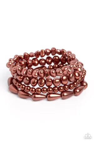 Gossip PEARL - Brown - Pearl Paparazzi Stretchy Bracelet