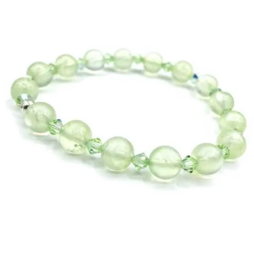 Grape stone (Phrenite) Gemstone / Swarovski Crystals Bracelet size 8mm