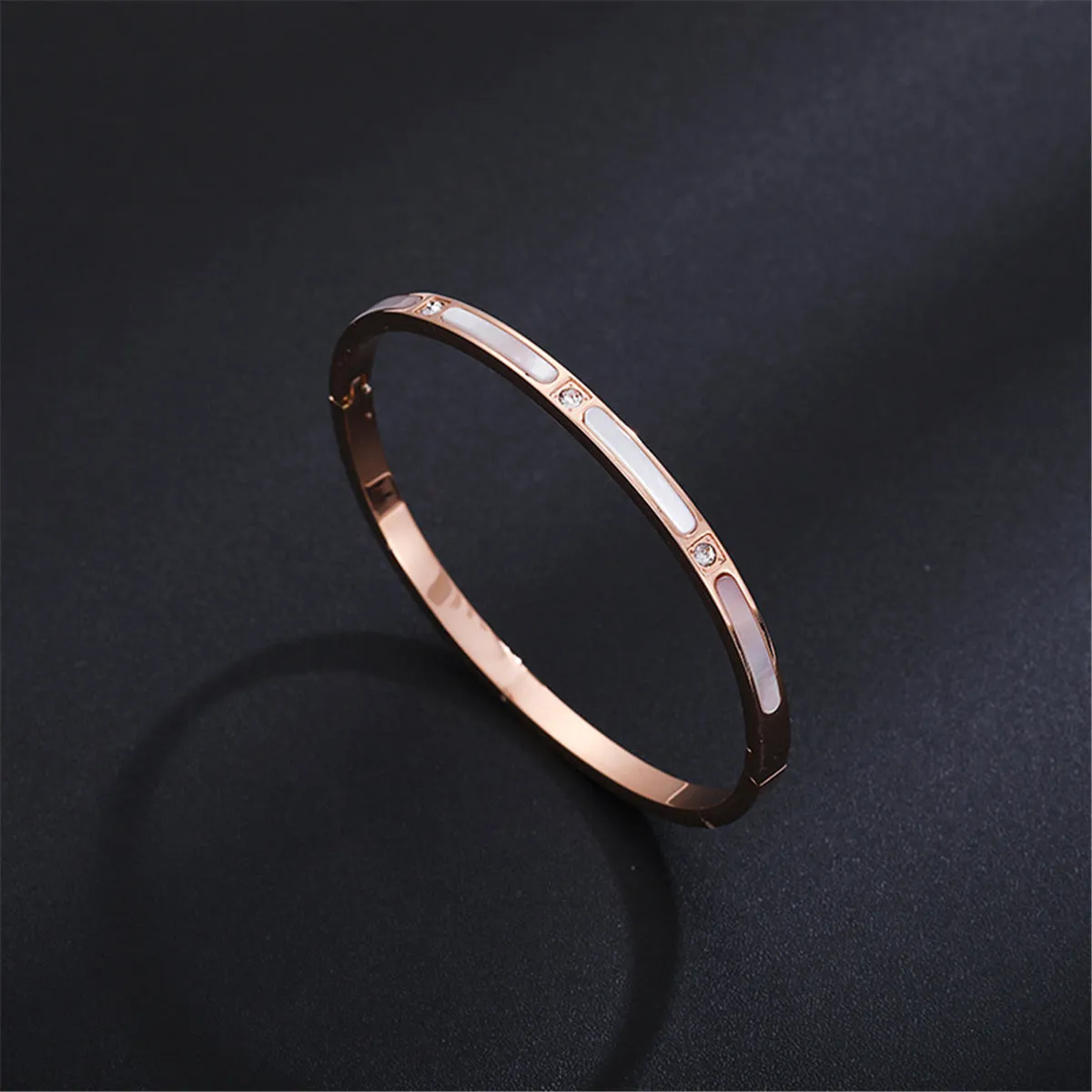 Gray Shell & Cubic Zirconia 18K Rose Gold-Plated Bangle