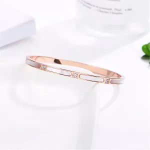 Gray Shell & Cubic Zirconia 18K Rose Gold-Plated Bangle