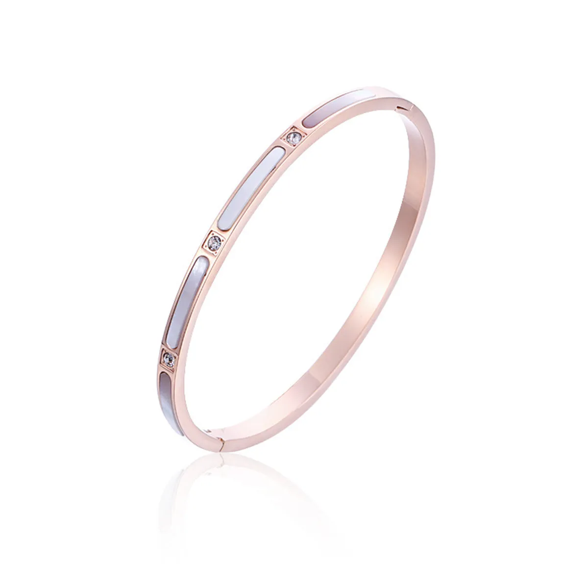Gray Shell & Cubic Zirconia 18K Rose Gold-Plated Bangle