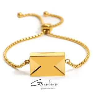 Greatera Stainless Steel Envelope Adjustable Chain Bracelets for Women Men Gold Plated Valentine's Day Lover's Jewelry Gifts