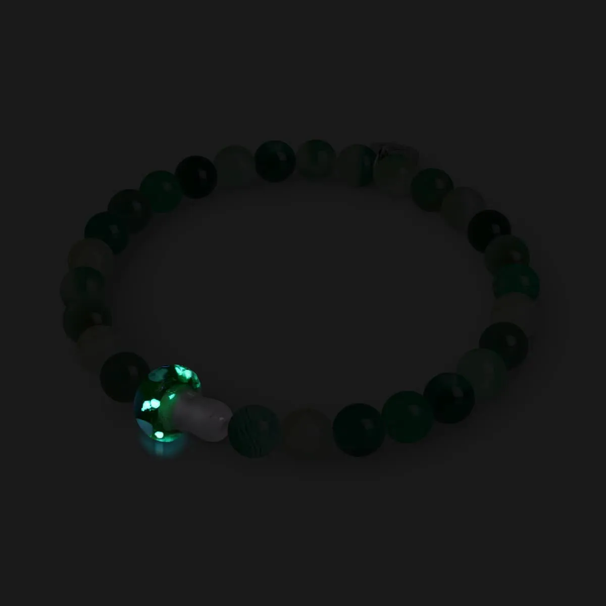 Green Agate | .925 Sterling Silver | Firefly Glass Mushroom Gemstone Bracelet