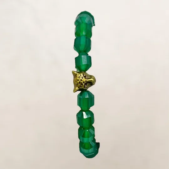 Green Agate and Leopard  Charm Bracelet