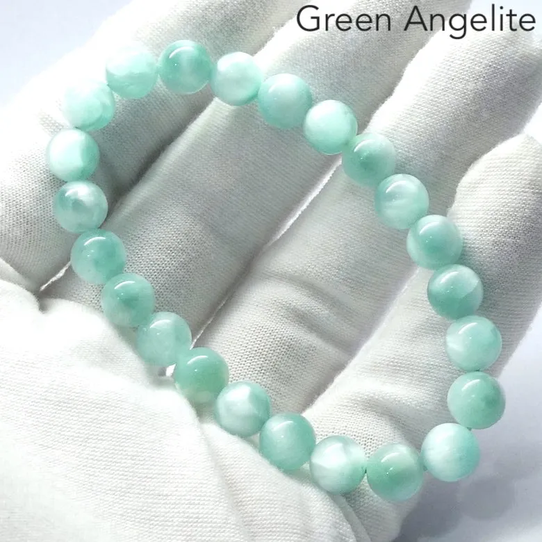 Green Angelite Stretch Bracelet, 8 mm Beads
