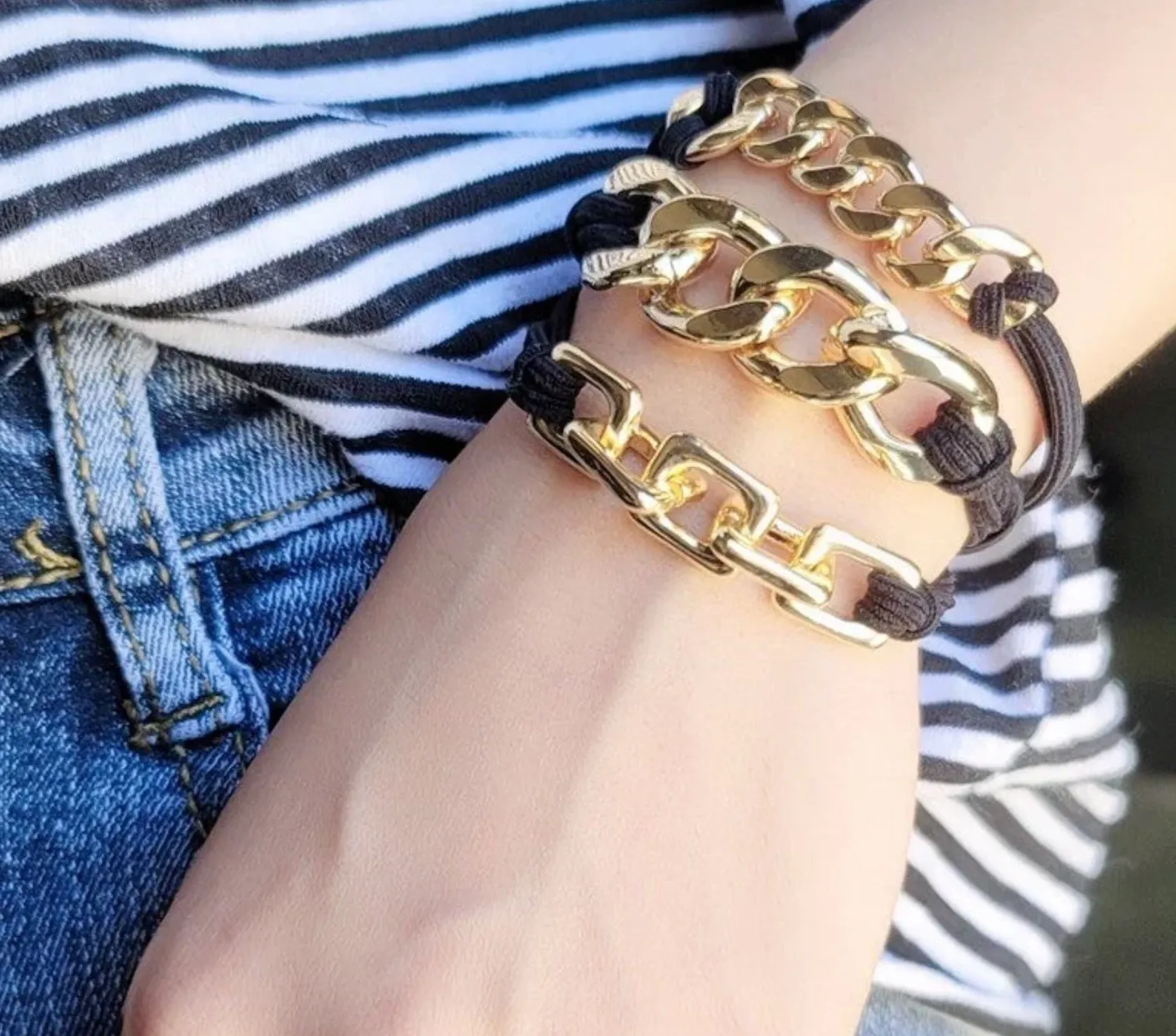 Hair Tie/ Bracelet Set - 5 piece Gold