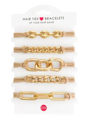 Hair Tie/ Bracelet Set - 5 piece Gold