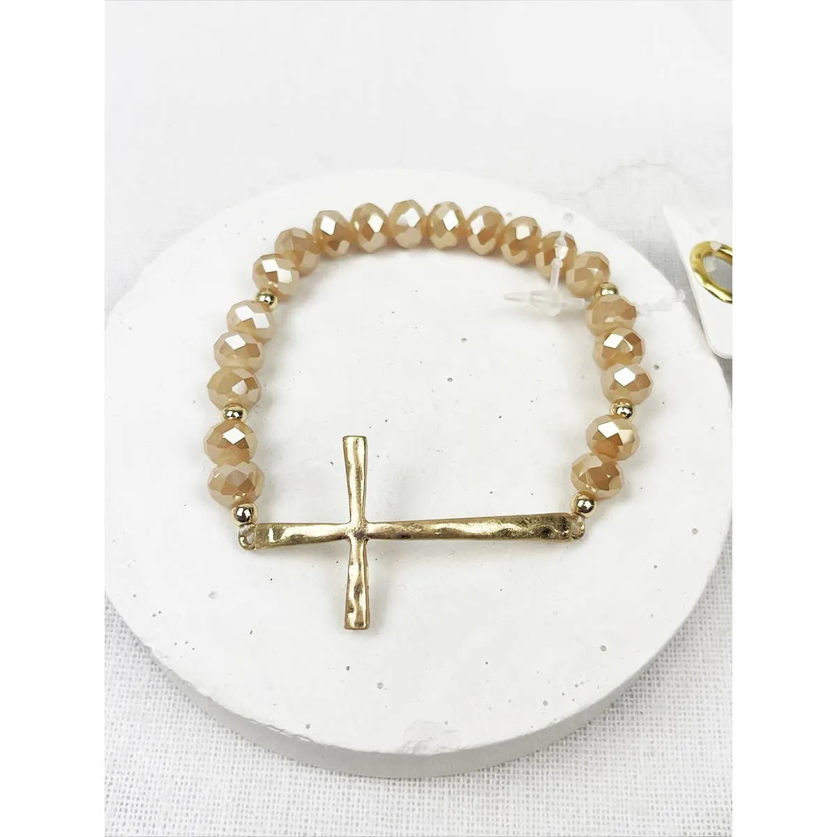 Hammered Cross Crystal Mix Beads Bracelet