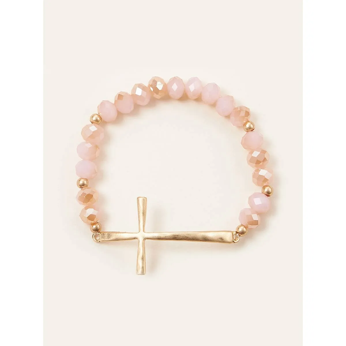 Hammered Cross Crystal Mix Beads Bracelet