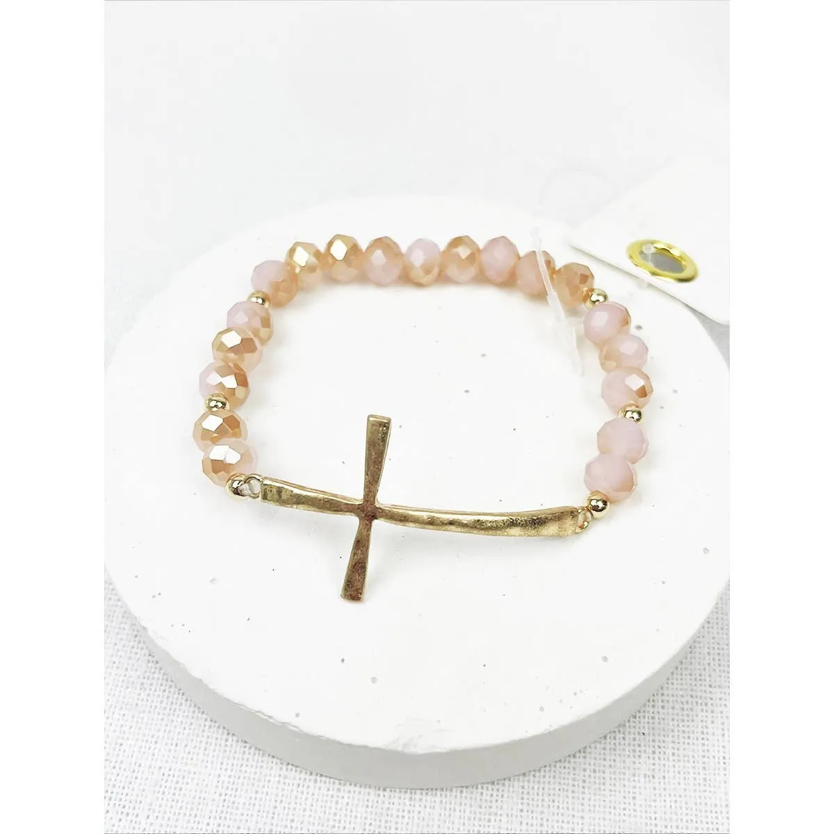 Hammered Cross Crystal Mix Beads Bracelet