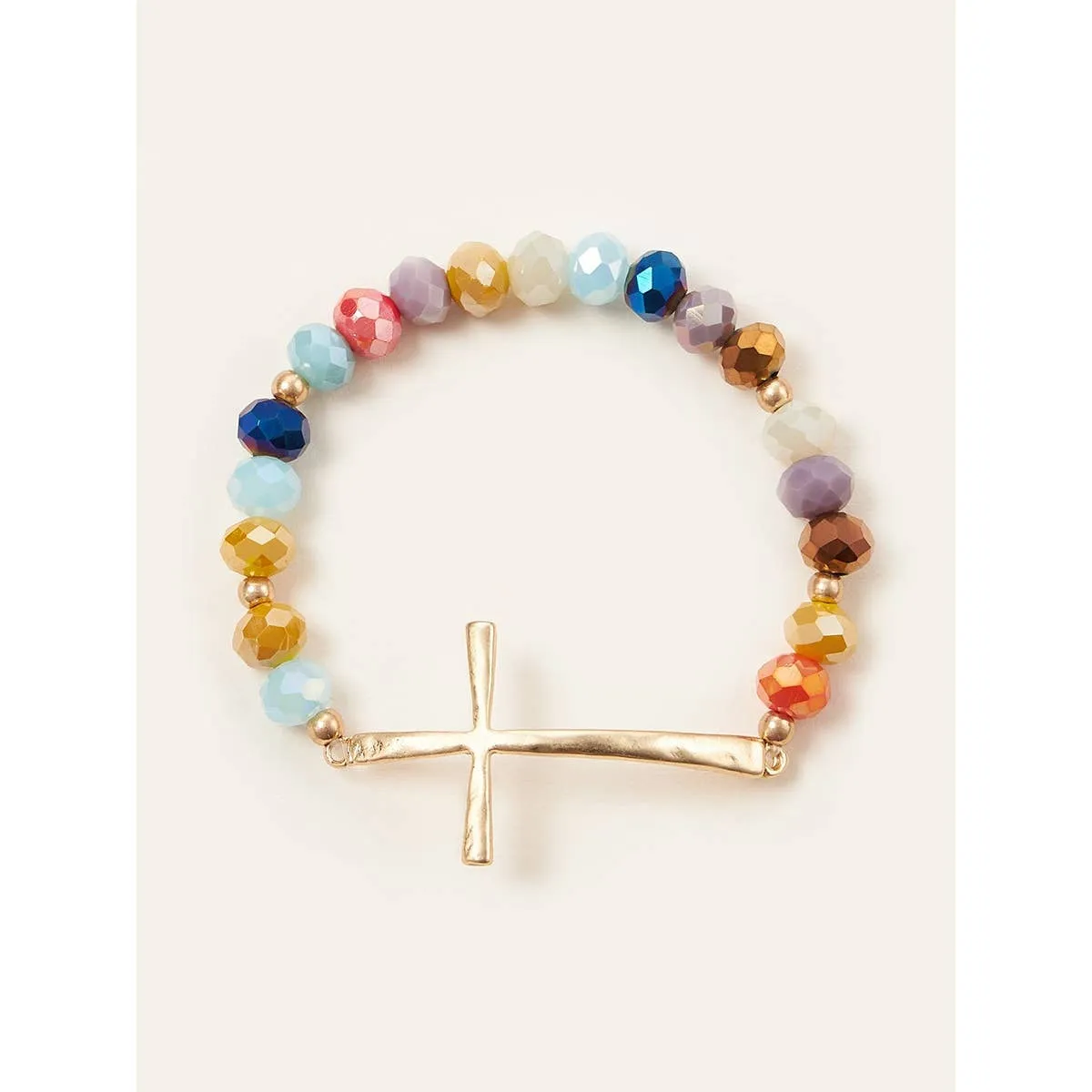 Hammered Cross Crystal Mix Beads Bracelet