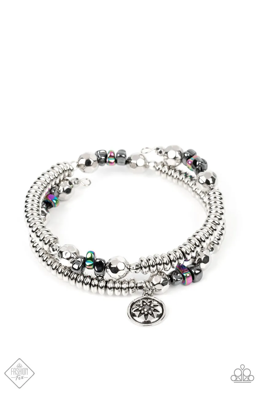 Handcrafted Heirloom - Multi - Oil Spill Silver Beads Star Charm Paparazzi Coil Bracelet - November 2022 Sunset Sightings