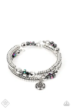Handcrafted Heirloom - Multi - Oil Spill Silver Beads Star Charm Paparazzi Coil Bracelet - November 2022 Sunset Sightings