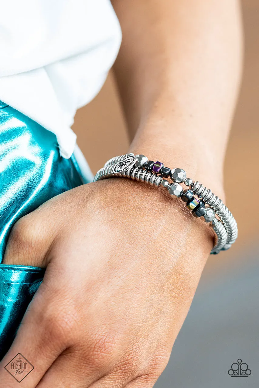 Handcrafted Heirloom - Multi - Oil Spill Silver Beads Star Charm Paparazzi Coil Bracelet - November 2022 Sunset Sightings