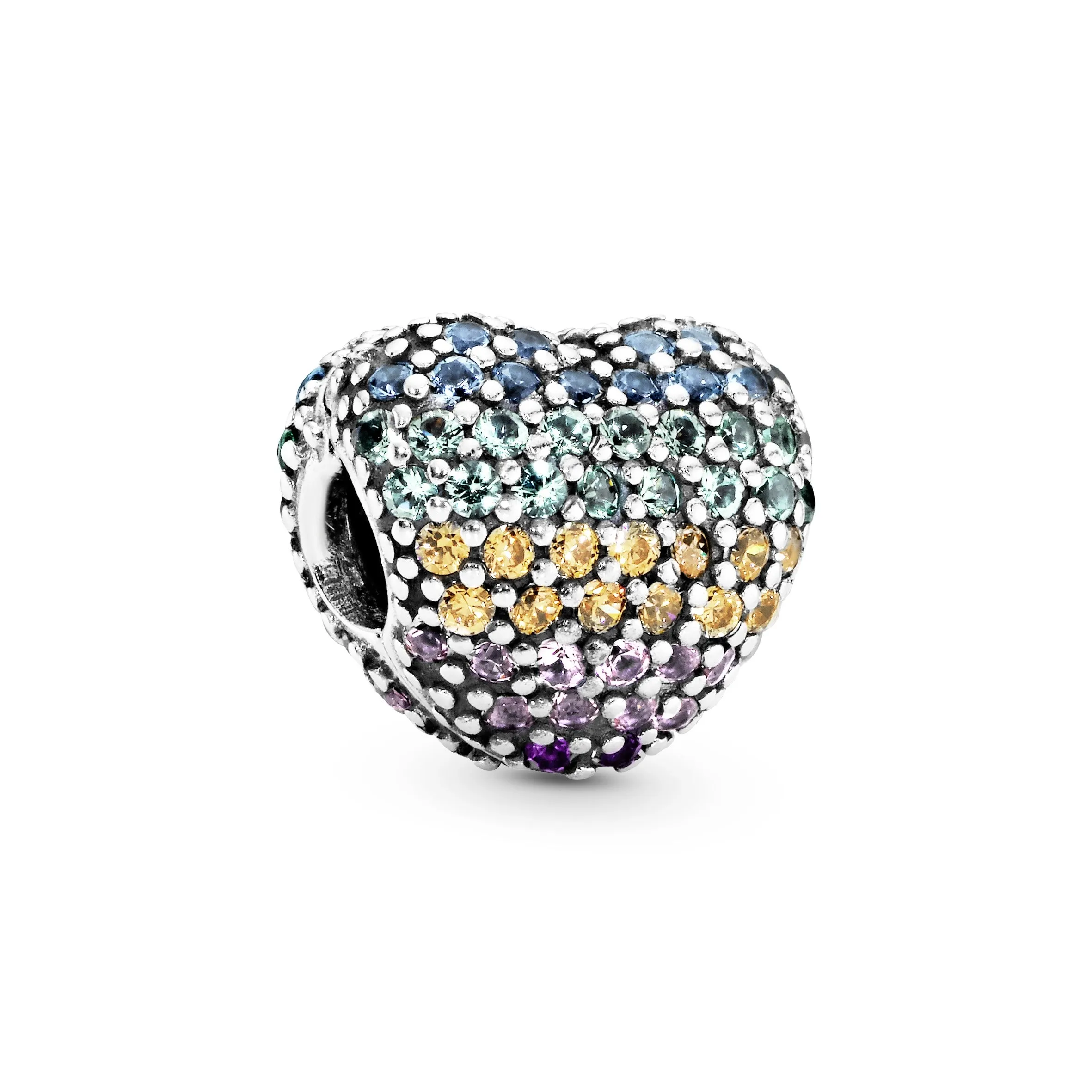 Heart silver clip with mixed colours of crystals and cubic zirconia
