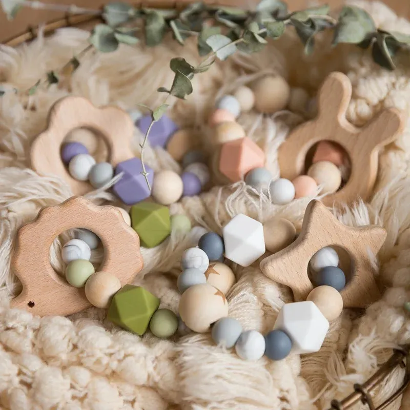 HEDGEHOG SILICONE BEADS WOODEN TEETHER BRACELET