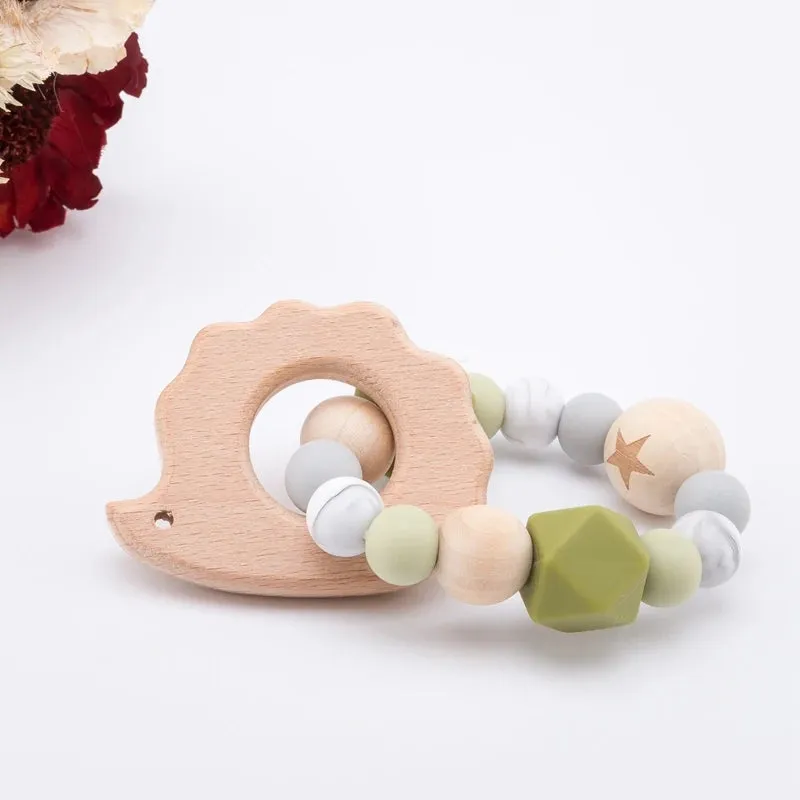 HEDGEHOG SILICONE BEADS WOODEN TEETHER BRACELET