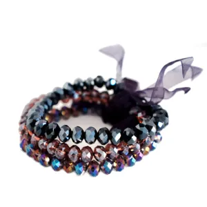 HEMATITE AMETHYST PURPLE MIXED GLASS CRYSTAL WITH PURPLE BOW STRETCH BRACELET SET OF 3PCS  #HNB78261_PURPLE-HEM-AMY (TH6)