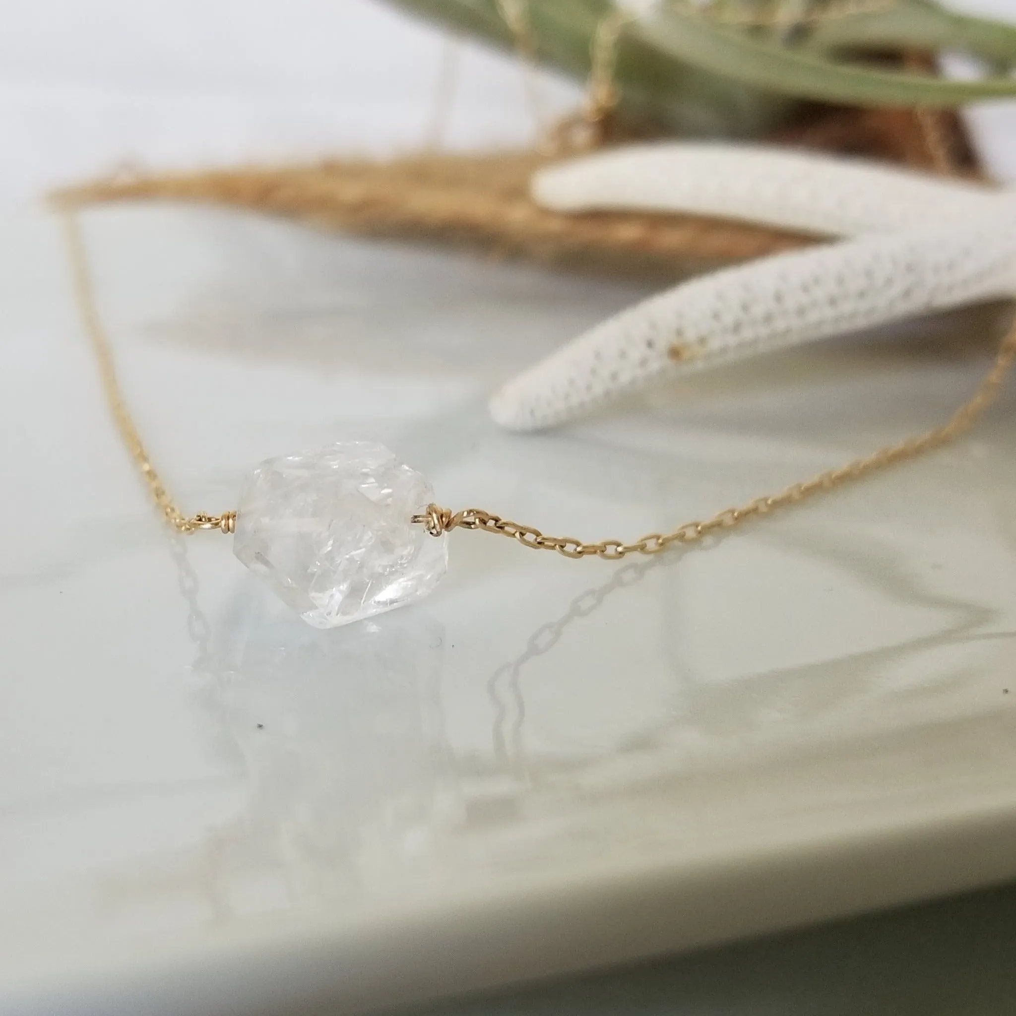 Herkimer Diamond or Raw Pearl Bracelet - Sterling Silver or Gold