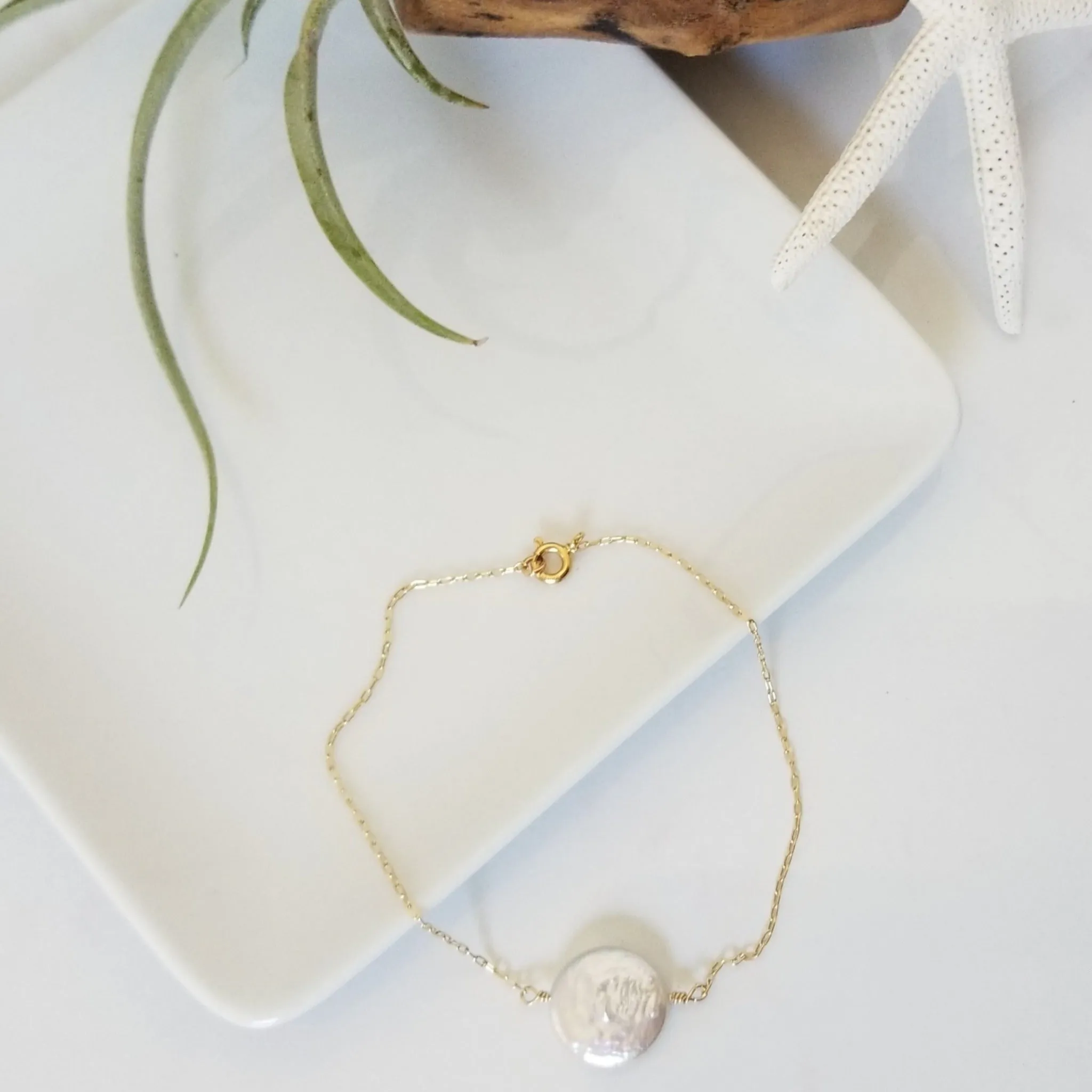 Herkimer Diamond or Raw Pearl Bracelet - Sterling Silver or Gold