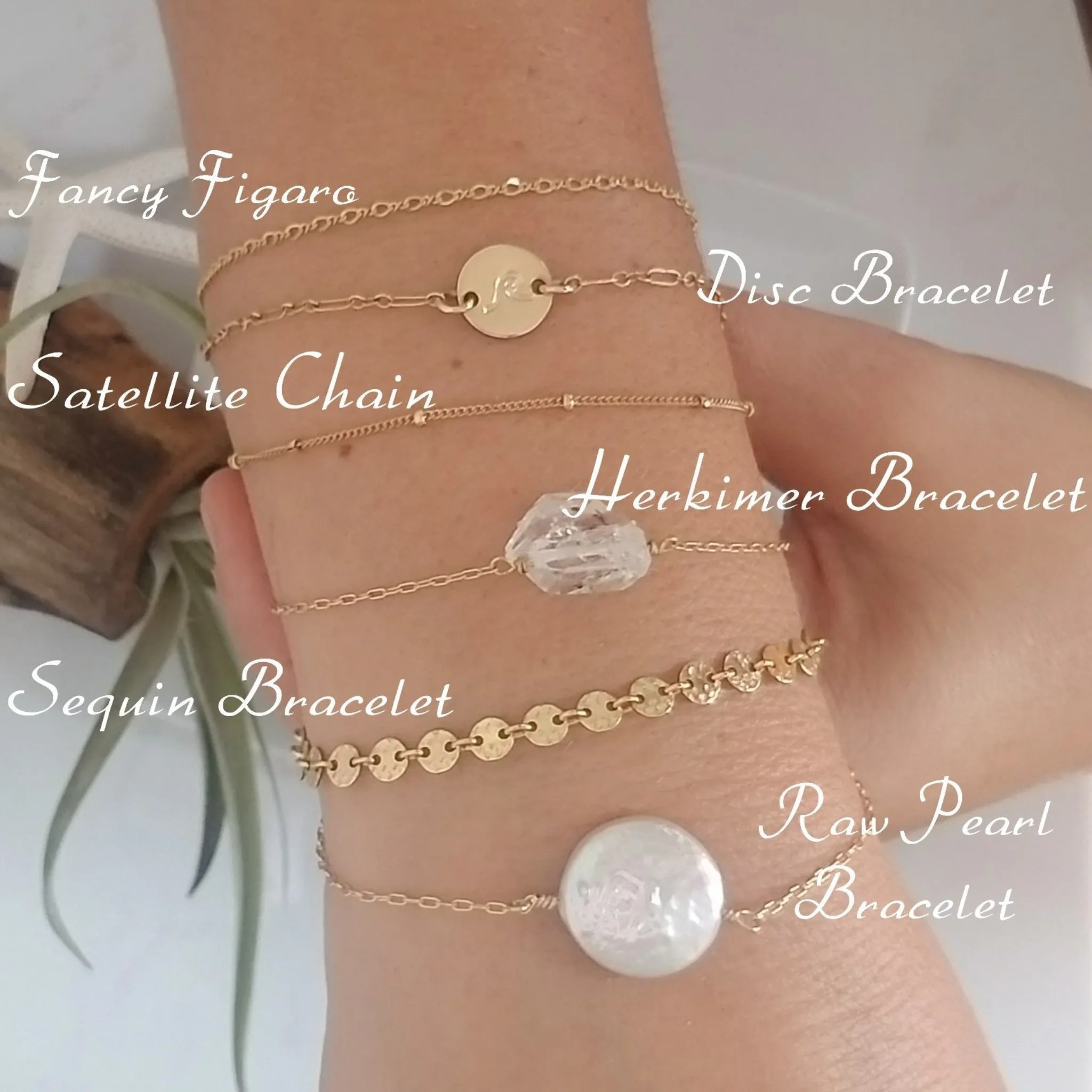 Herkimer Diamond or Raw Pearl Bracelet - Sterling Silver or Gold