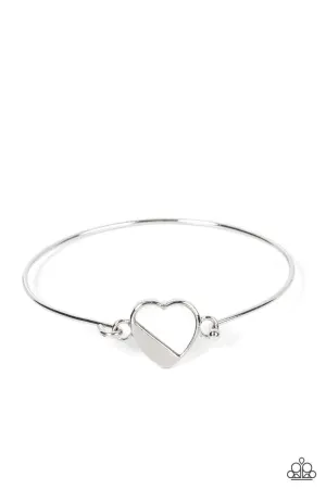 Hidden Intentions White Heart Paparazzi Bangle Bracelet