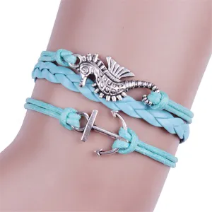 HOT Bran Hippocampus Anchors Infinity Leather Cute Charm Bracelet Bronze DIY