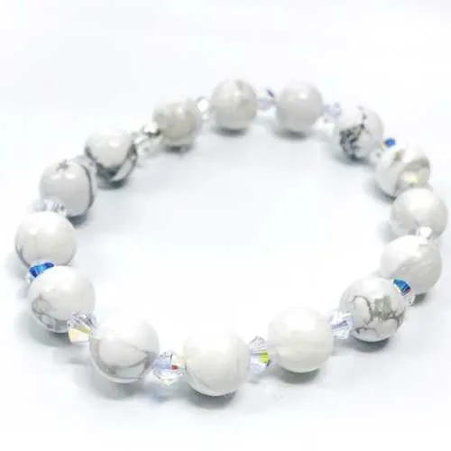 Howlite Gemstone / Swarovski Crystals Bracelet size 8mm