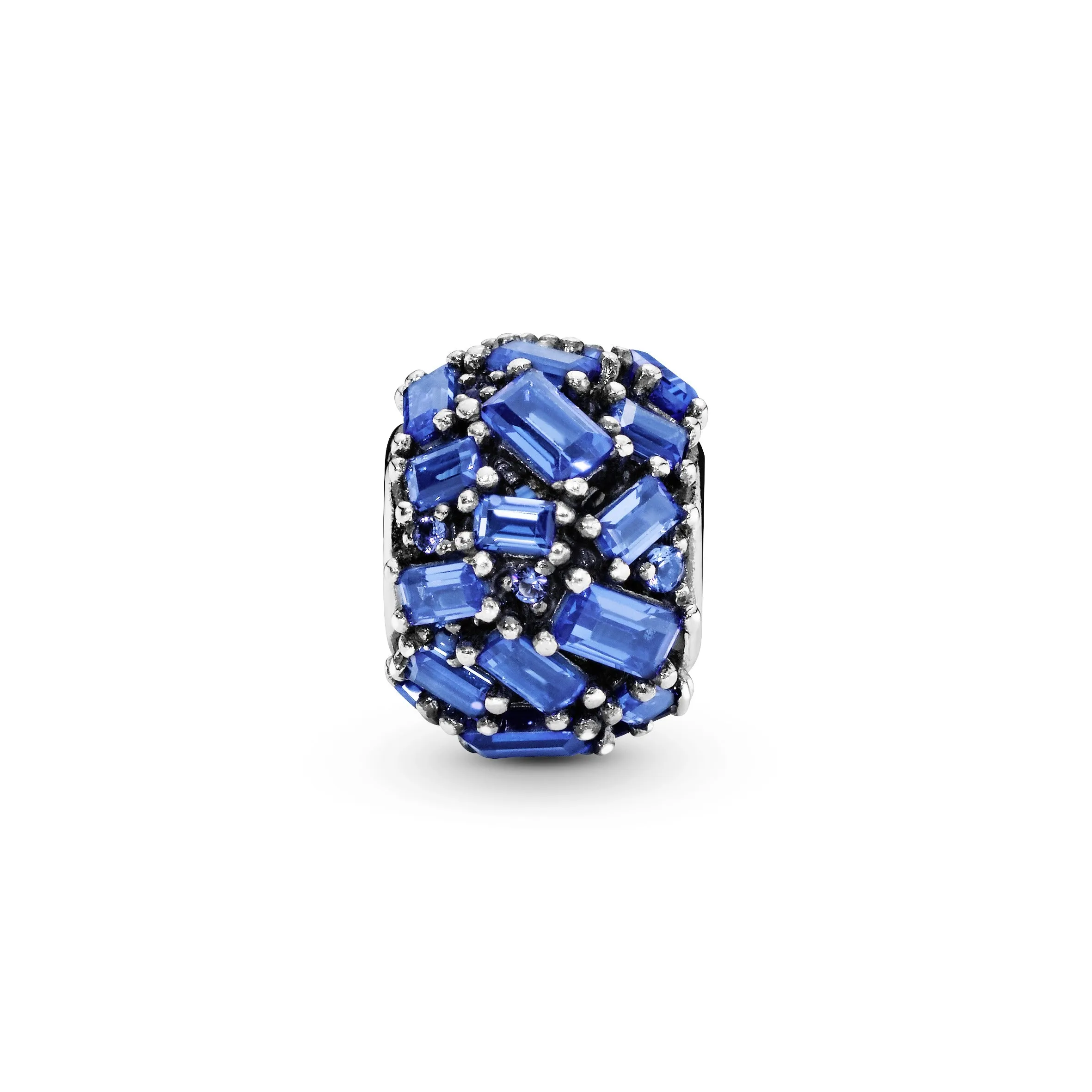 Ice cube silver charm with sea blue crystal