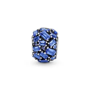 Ice cube silver charm with sea blue crystal