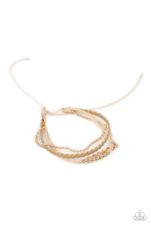 Intergalactic Gamechanger - Gold - Beaded Tan Leather Paparazzi Pull-Cord Bracelet