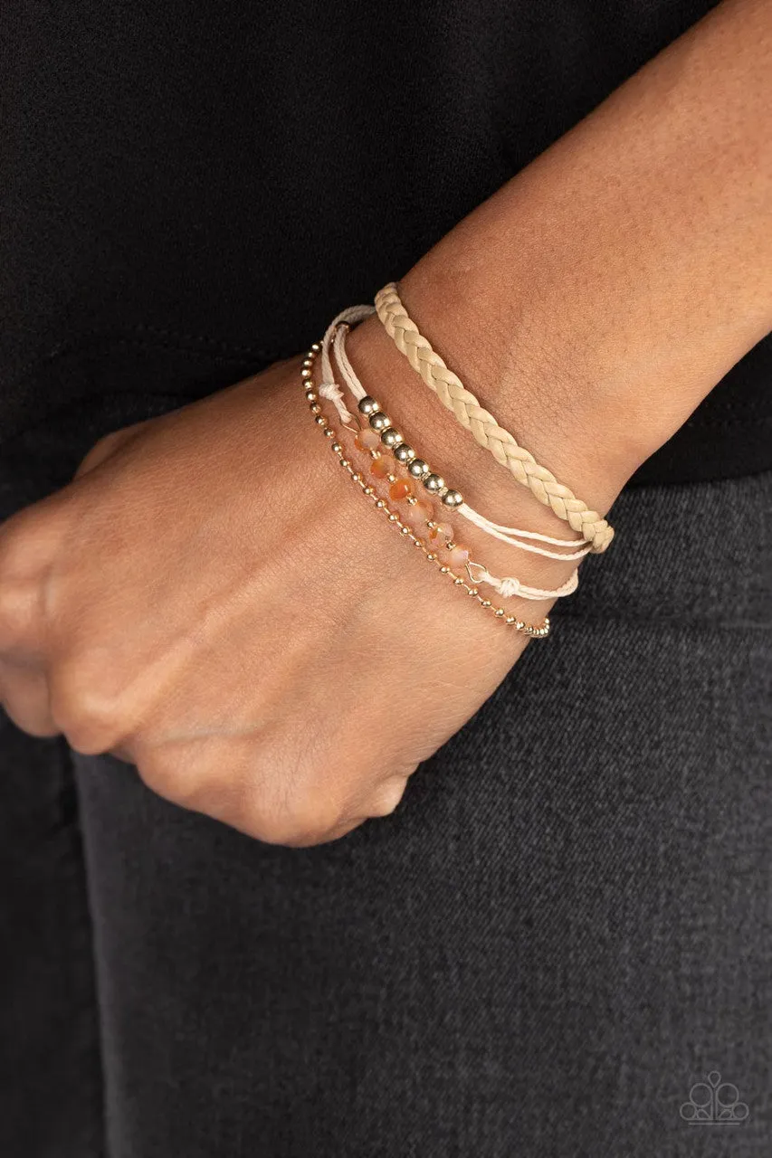 Intergalactic Gamechanger - Gold - Beaded Tan Leather Paparazzi Pull-Cord Bracelet
