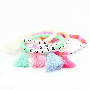 ISINYEE Fashion Colorful Resin Beads Bracelet Happy Smile Letter Bracelet For Kids Candy Color Rope Braided Jewelry Children Day