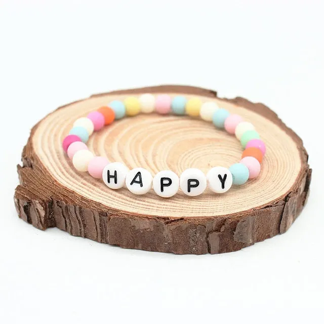 ISINYEE Fashion Colorful Resin Beads Bracelet Happy Smile Letter Bracelet For Kids Candy Color Rope Braided Jewelry Children Day