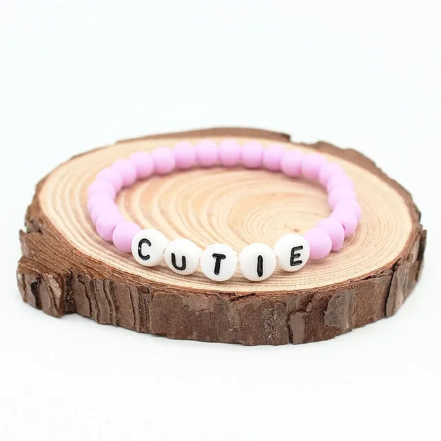 ISINYEE Fashion Colorful Resin Beads Bracelet Happy Smile Letter Bracelet For Kids Candy Color Rope Braided Jewelry Children Day