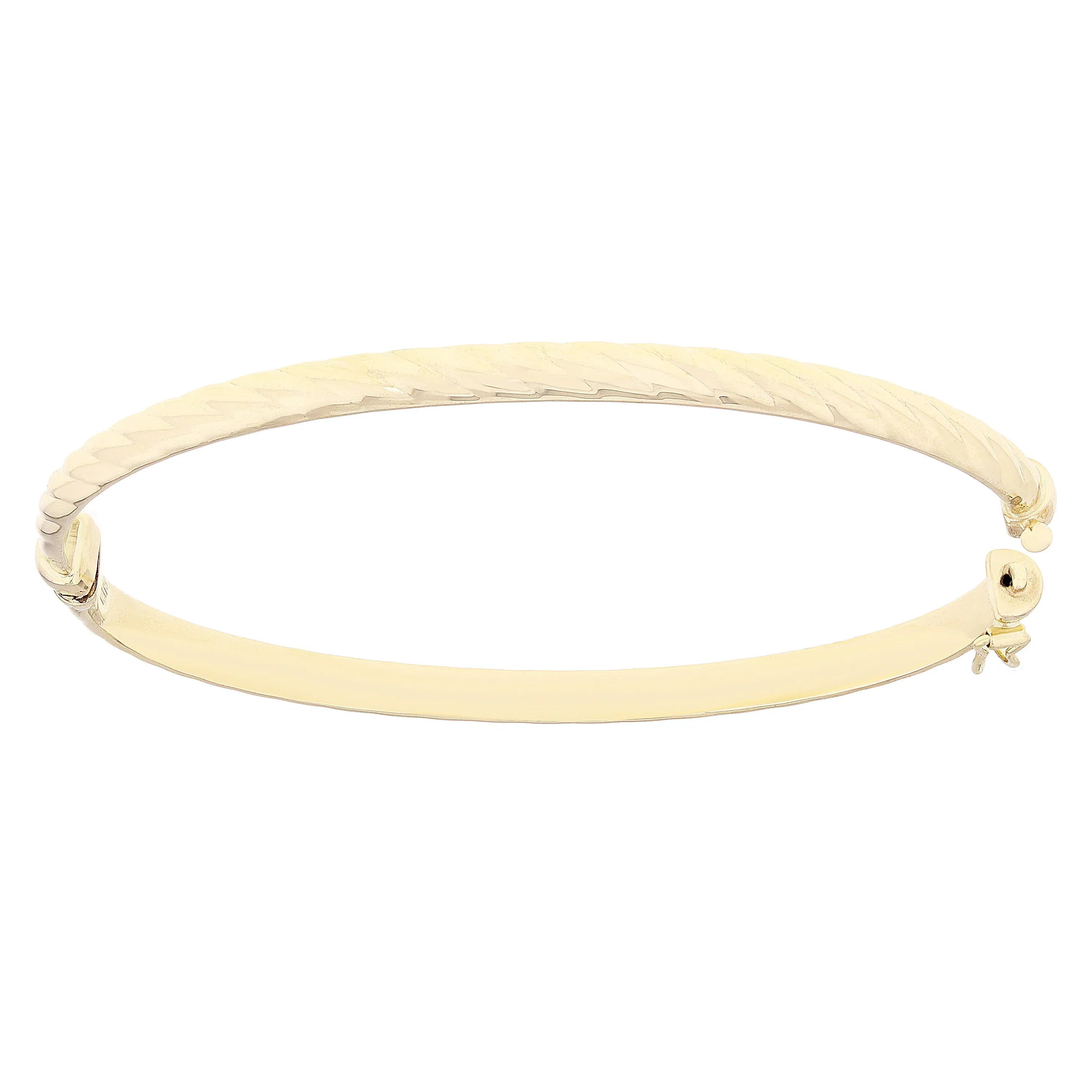 Italian 14k Yellow Gold Polished Rope Design  Hollow Oval Bangle Bracelet 3.8mm