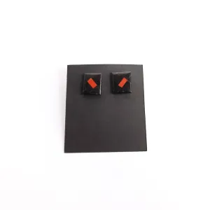 Jet and Coral "Bricks" Rectangular Stud Earrings