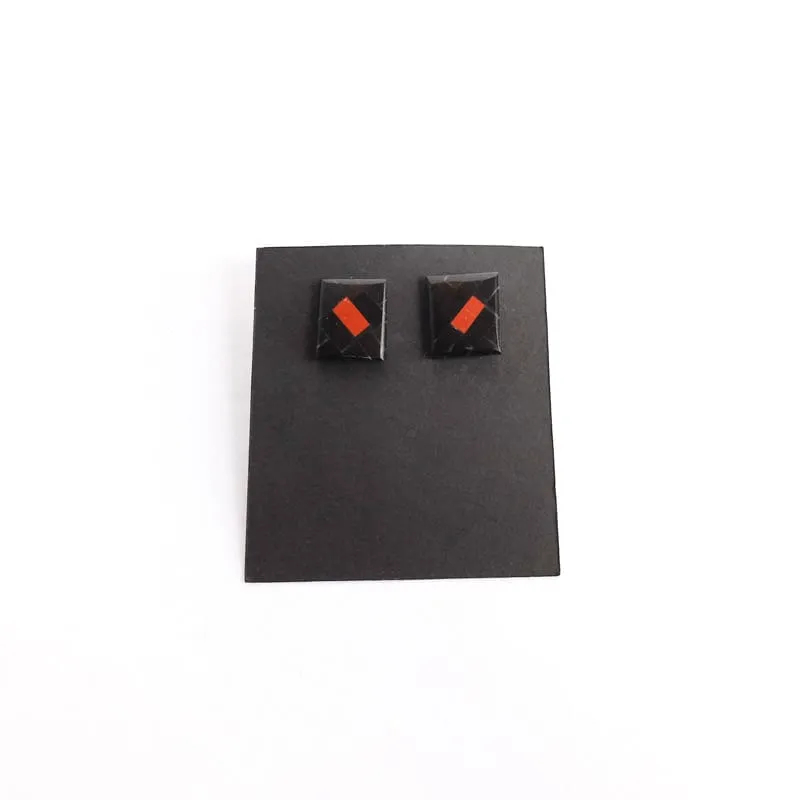 Jet and Coral "Bricks" Rectangular Stud Earrings