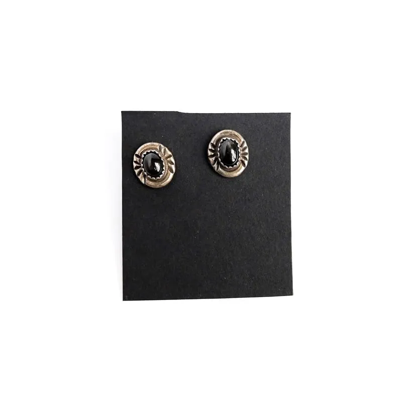 Jet and Silver Stud Earrings