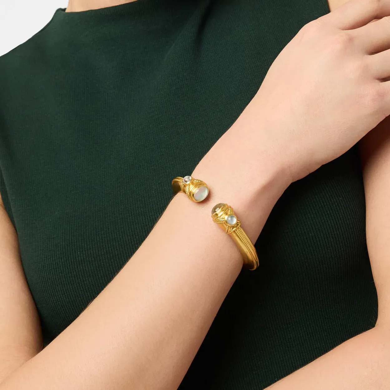 Julie Vos Cabochon Demi Cuff Gold Iridescent Clear Crystal