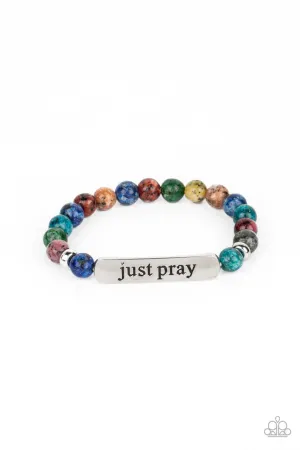 Just Pray - Multi - Stone Bead Inspirational Religious Paparazzi Stretchy Bracelet