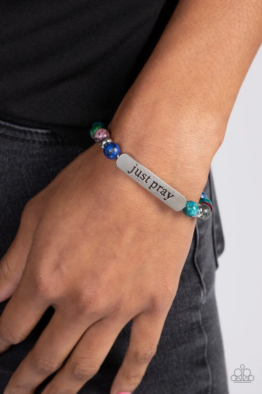 Just Pray - Multi - Stone Bead Inspirational Religious Paparazzi Stretchy Bracelet
