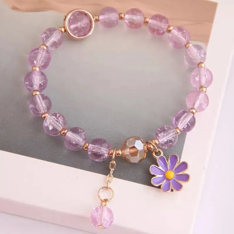 Korean Shell Daisy Crystal Beaded Bracelet For Elegant Ladies Elastic Adjustable Charm Bracelet Jewelry Party Anniversary Gifts