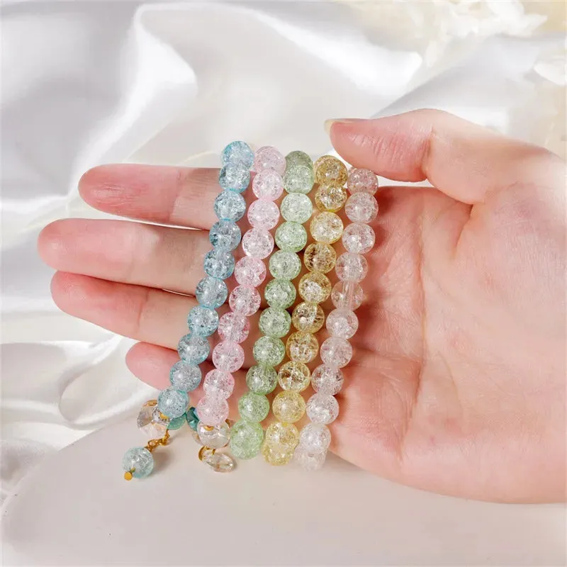 Korean Shell Daisy Crystal Beaded Bracelet For Elegant Ladies Elastic Adjustable Charm Bracelet Jewelry Party Anniversary Gifts